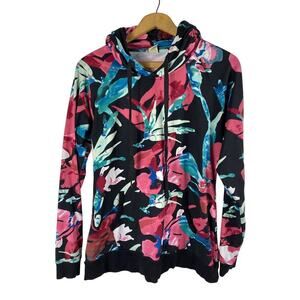 Lildy Super Soft Hoodie Small Medium Black Tropical Floral Pattern Print Womens